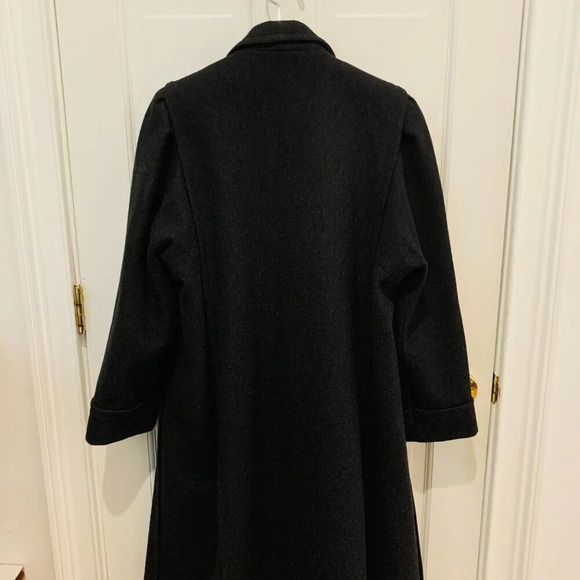 Vintage Jofeld Black Wool Double Breasted Long Dress Coat Size 14 Petite - Picture 8 of 16